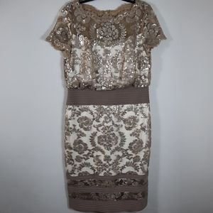 Tadashi Shoji Ariana Metallic Embroidered Lace Pintuck Waist Dress Size 14